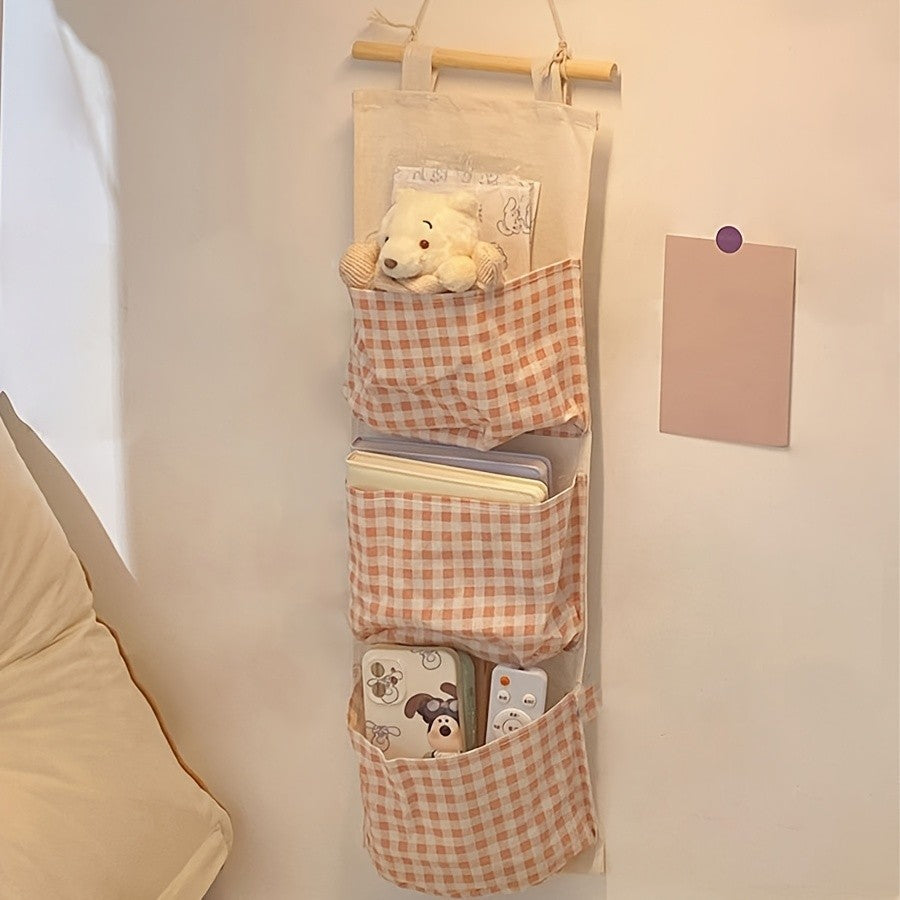 Saco de armazenamento rosa rack lona fixado na parede saco de armazenamento do q