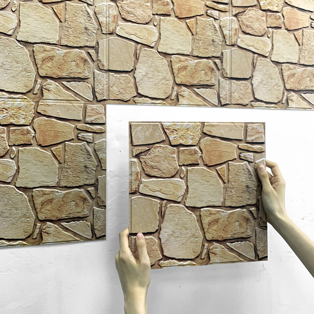 Painéis de parede de pedra falsa 3D, Peel and Stick Tile, Adesivo decorativo de