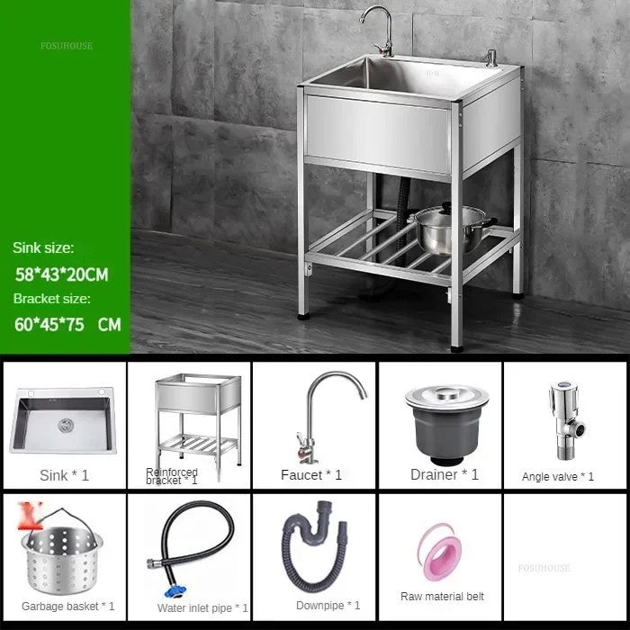 Pia de cozinha simples com bacia dupla, para sala de jantar, suporte reforçado,