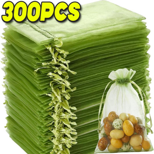 5/300 sacos de rede de proteção de frutas com cordão reutilizáveis sacos de