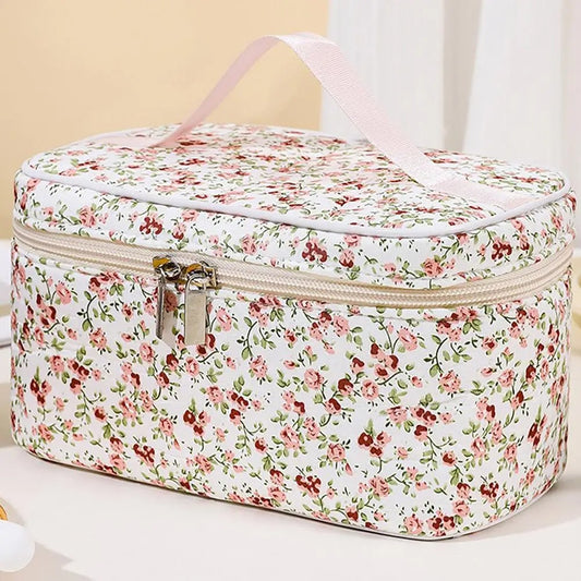 Bolsa cosmética de algodão padrão floral capacidade saco cosmético duplo zí