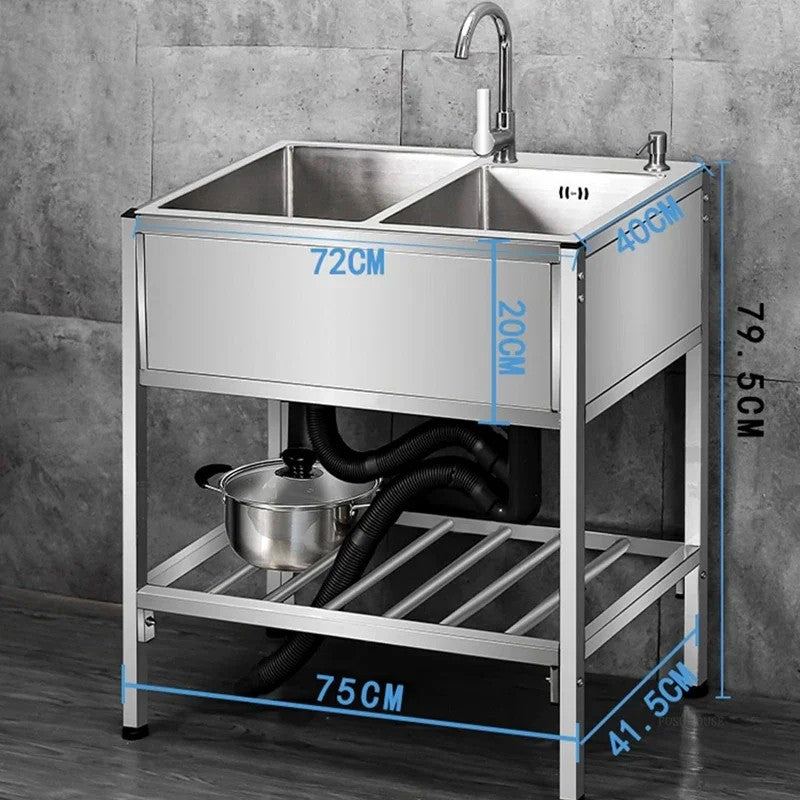 Pia de cozinha simples com bacia dupla, para sala de jantar, suporte reforçado,