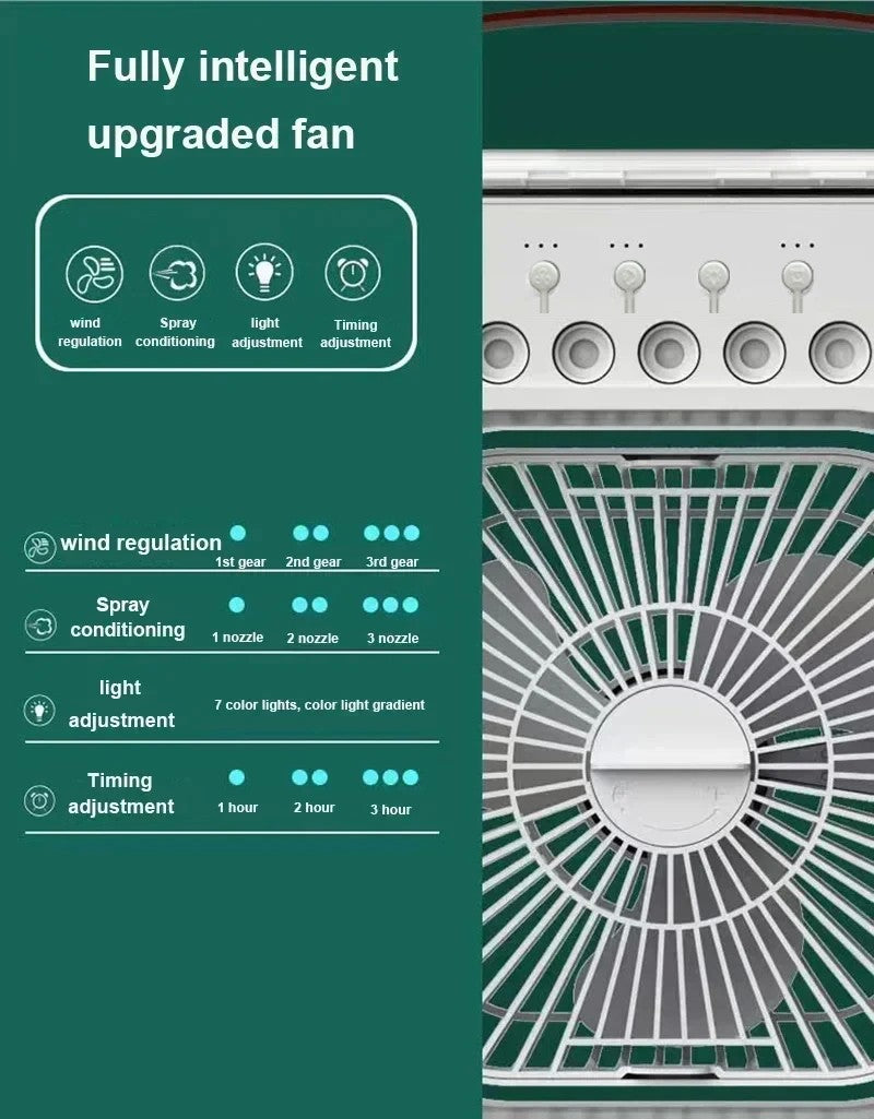 Ventilador com umidificador portátil de luz noturna LED - Mini refrigerador de