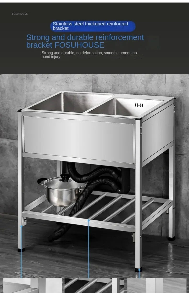 Pia de cozinha simples com bacia dupla, para sala de jantar, suporte reforçado,