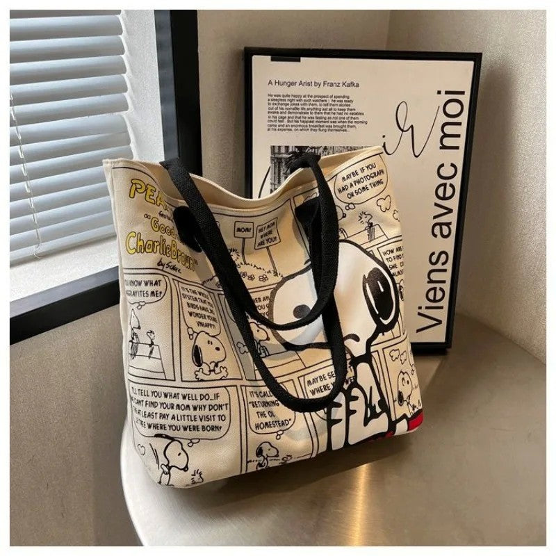 Nova bolsa de lona snoopy grande capacidade dos desenhos animados bonito sacola