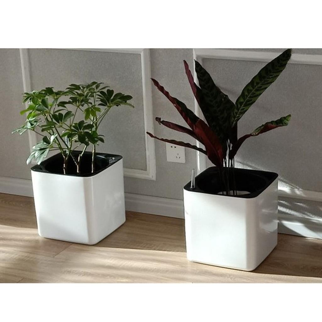Plantador branco com rega automática, indicador de água, vaso decorativo moder