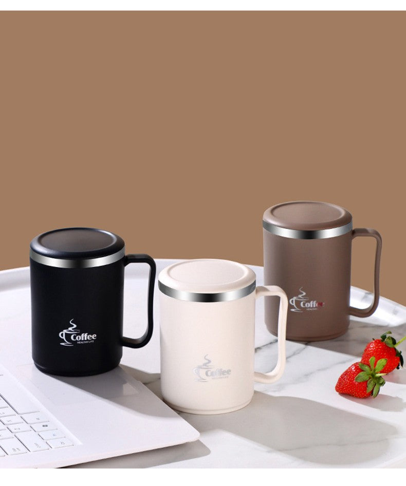 WORTHBUY Copo de café térmico de parede duplo com filtro e colher 304 copo de