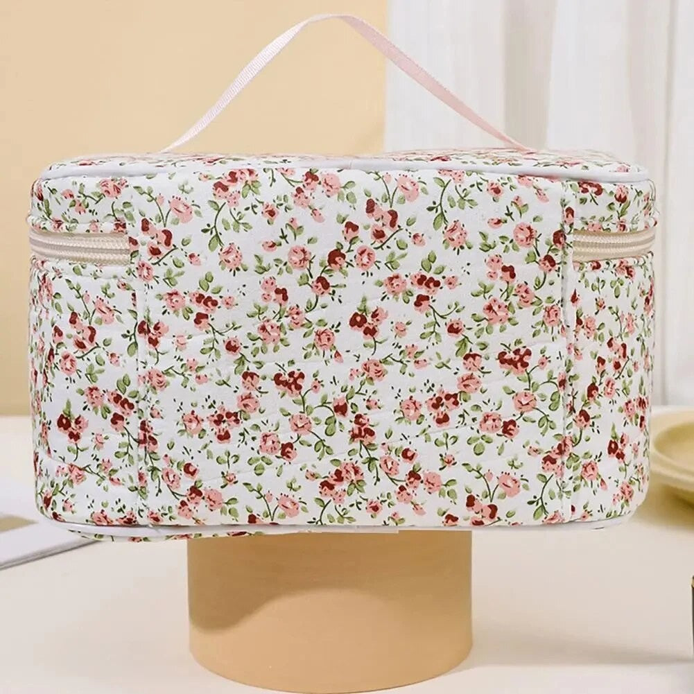 Bolsa cosmética de algodão padrão floral capacidade saco cosmético duplo zí