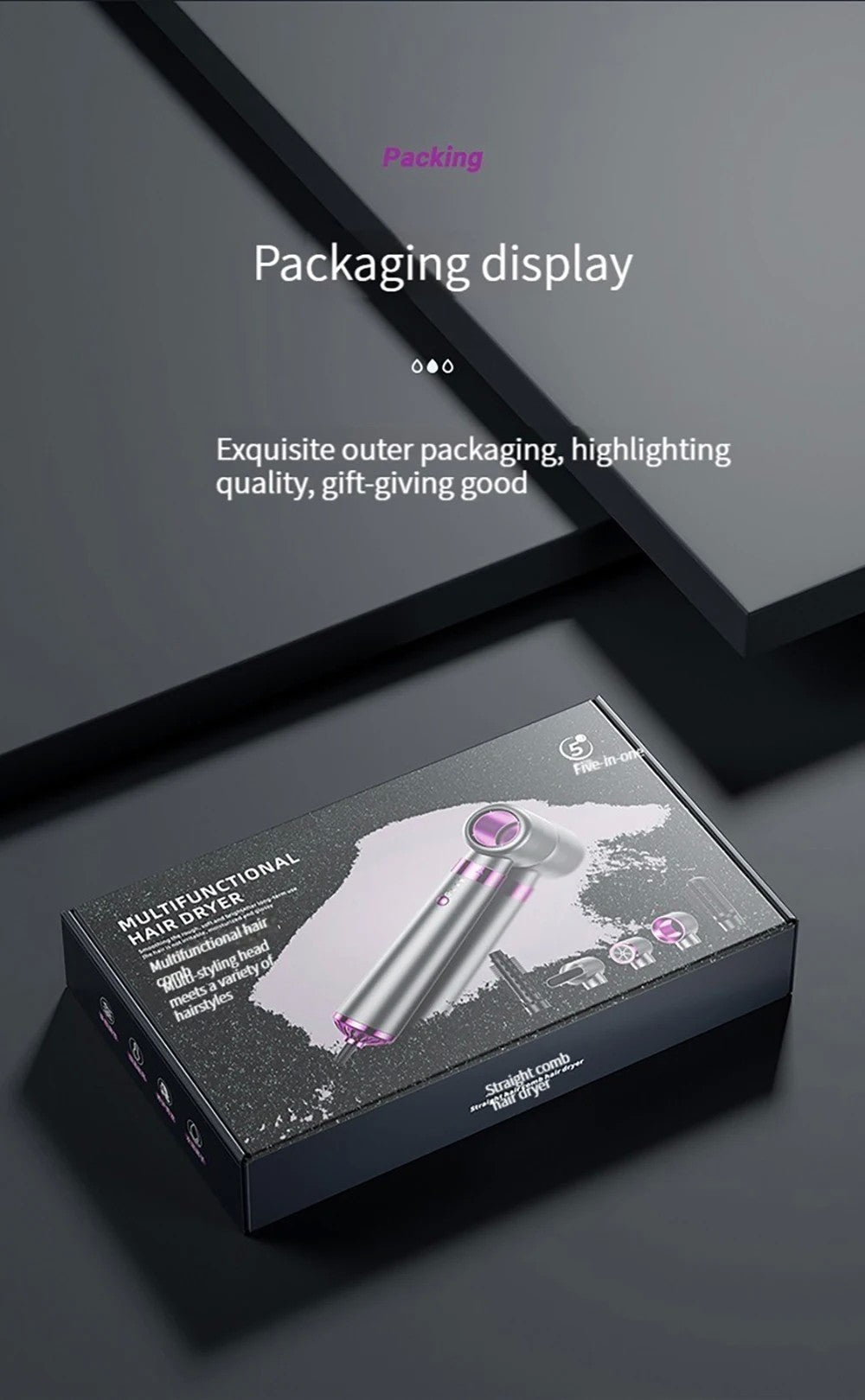 Secador de cabelo multifuncional 5 em 1, pente de ar quente, haste de ondulação automática, pente de cabelo reto, ferramenta estilo salão de beleza, secagem rápida