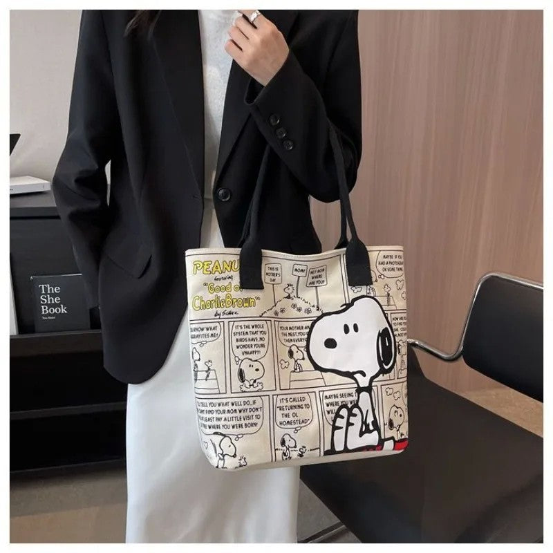 Nova bolsa de lona snoopy grande capacidade dos desenhos animados bonito sacola