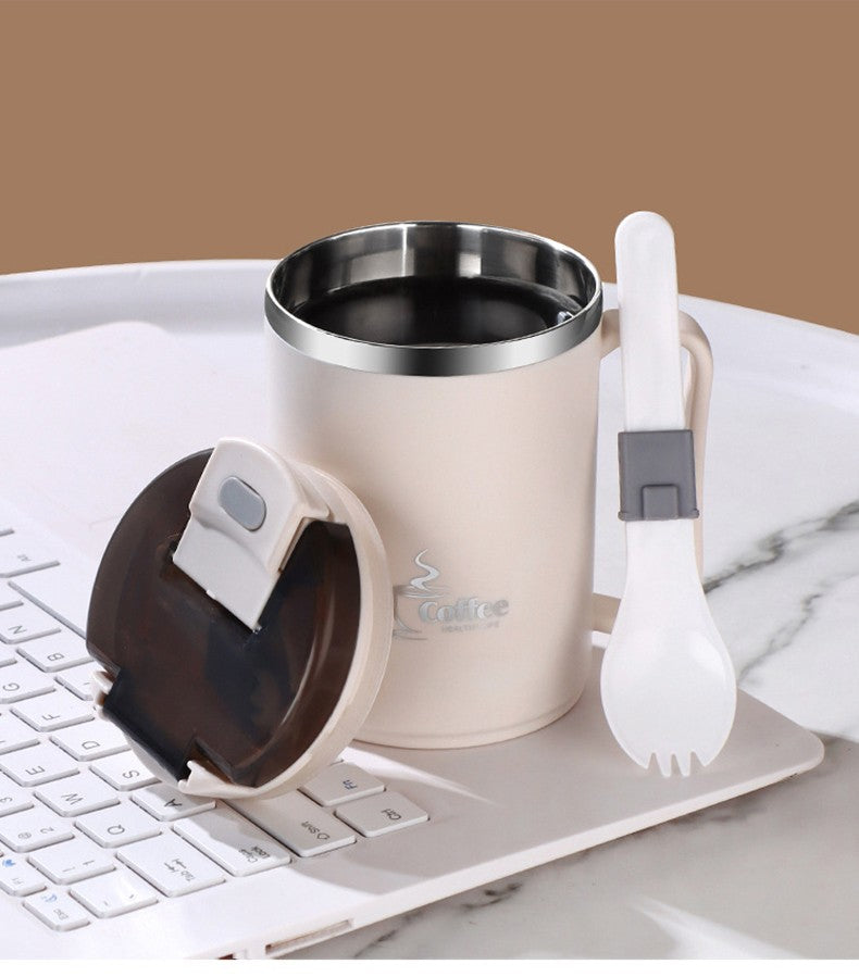 WORTHBUY Copo de café térmico de parede duplo com filtro e colher 304 copo de