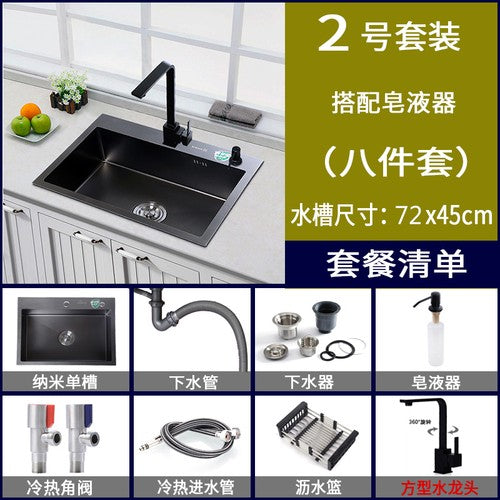 Pias simples feitas à mão para bancada de cozinha, pias de lavagem nano pretas