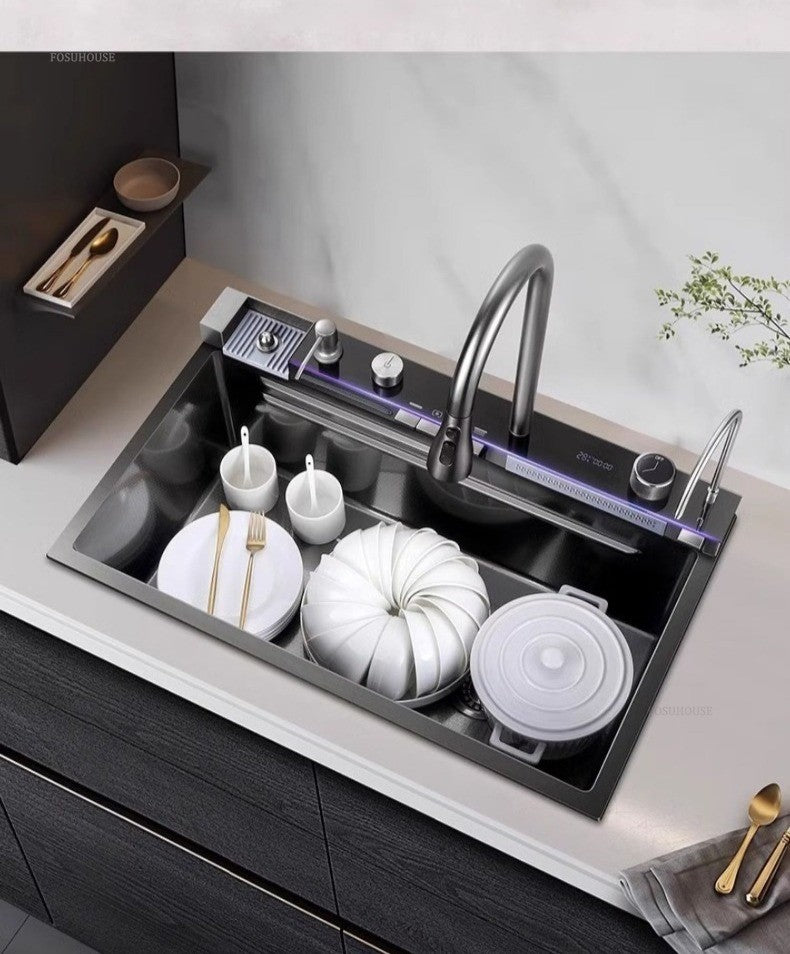 Pias de cozinha inteligentes com slot único para apartamentos, pias multifuncio