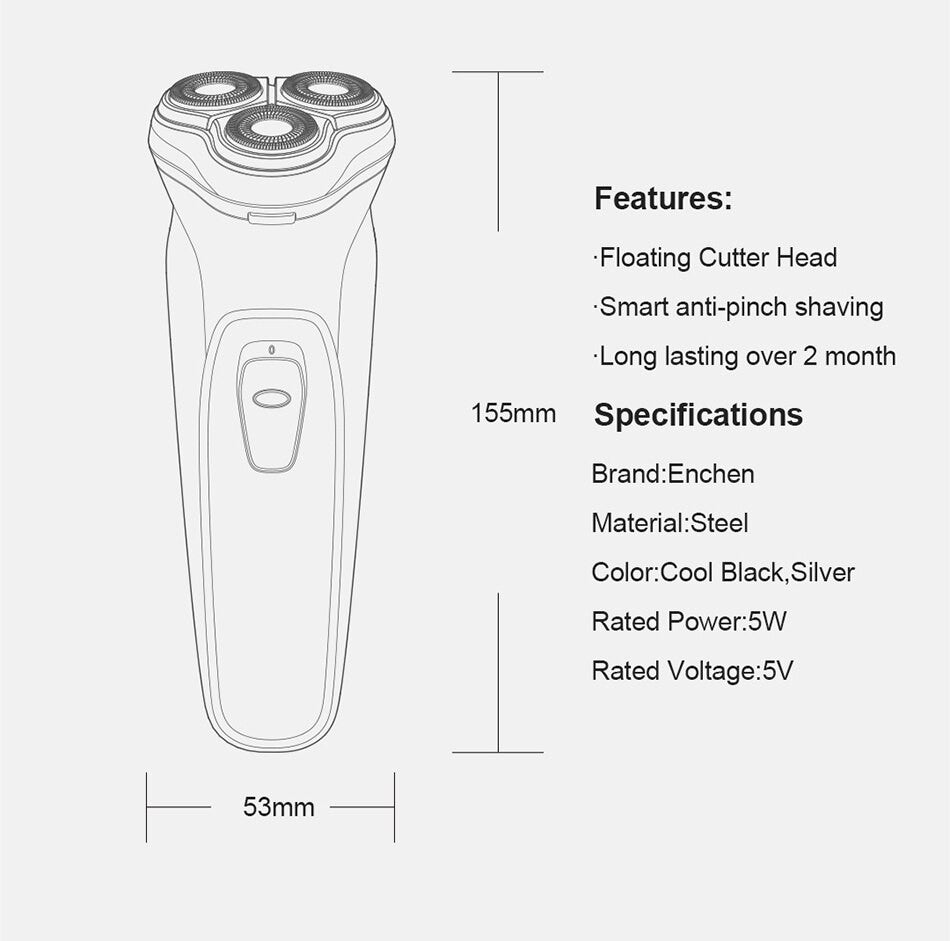 Barbeador rotativo elétrico Enchen Blackstone para homens, lâmina flutuante 3D