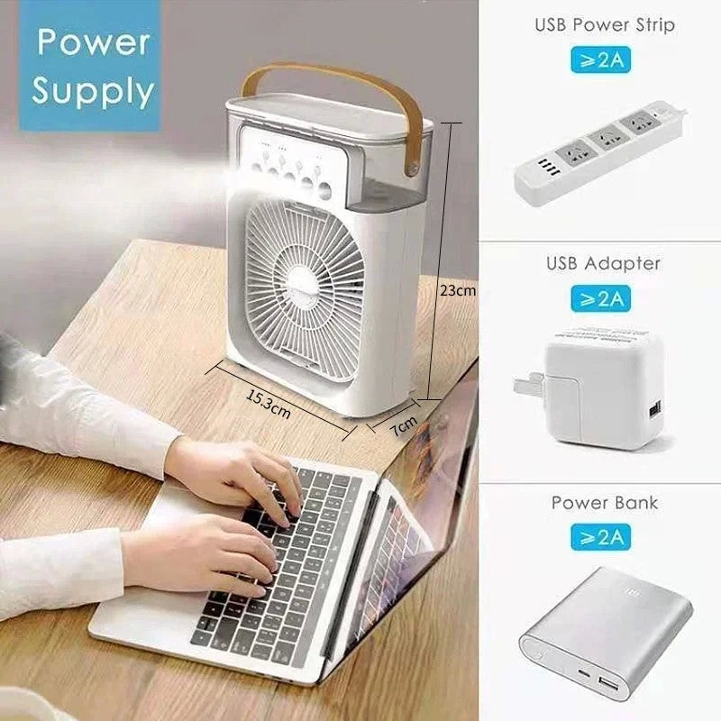 Ventilador com umidificador portátil de luz noturna LED - Mini refrigerador de