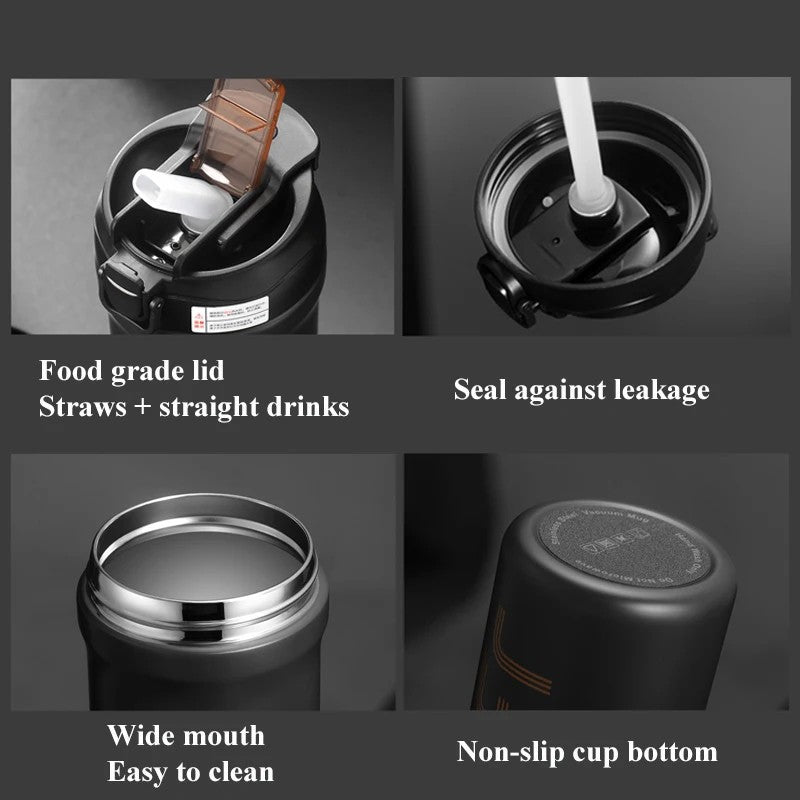 Caneca de café térmica com canudo, 600ml/21oz, parede dupla isolada, sublimaç