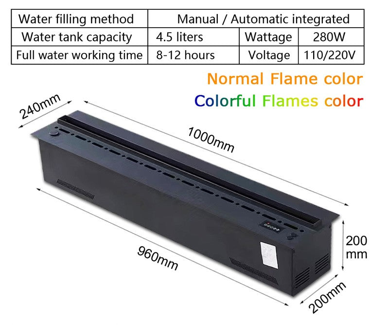 A lareira 3D inteligente com umidificador de vapor de água, chama LED decorativ