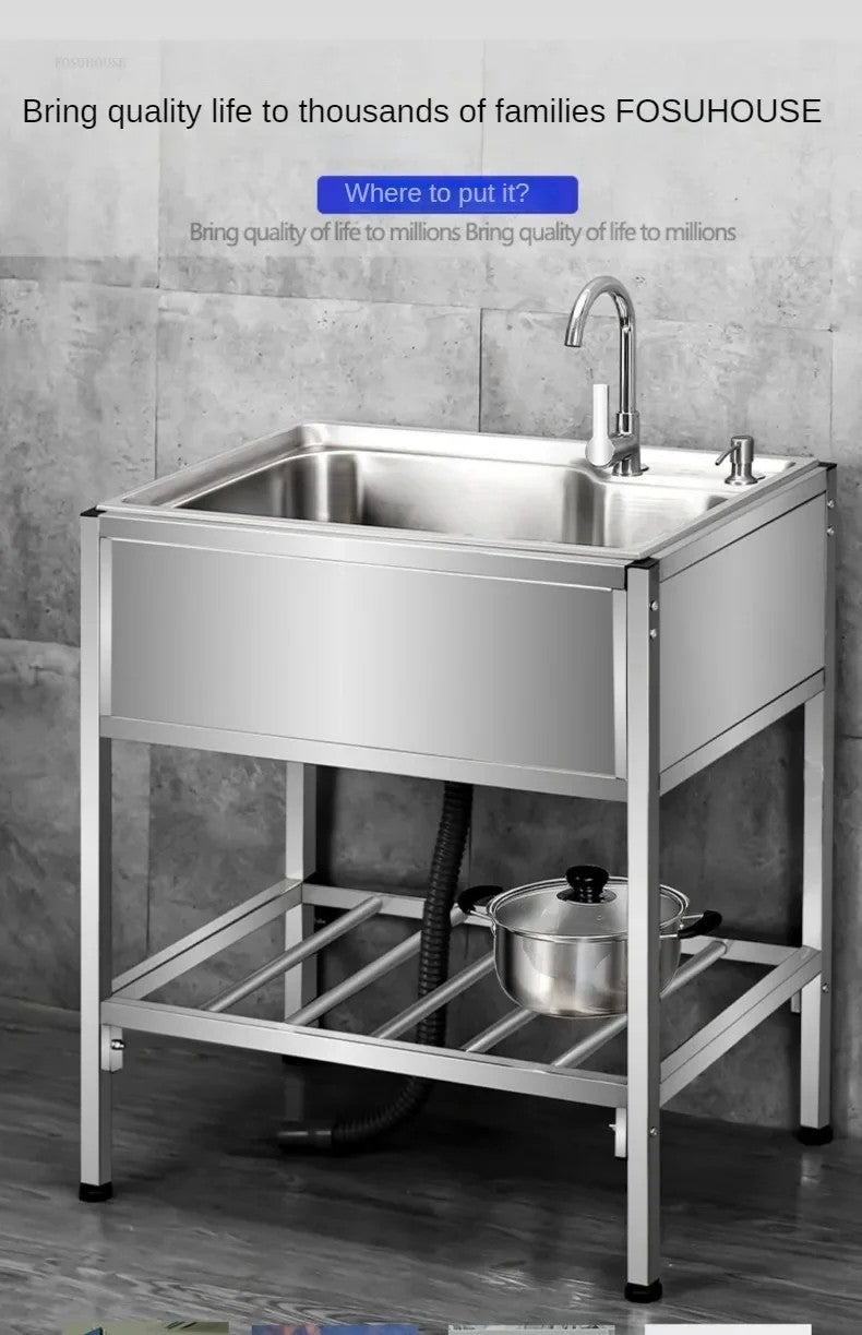 Pia de cozinha simples com bacia dupla, para sala de jantar, suporte reforçado,