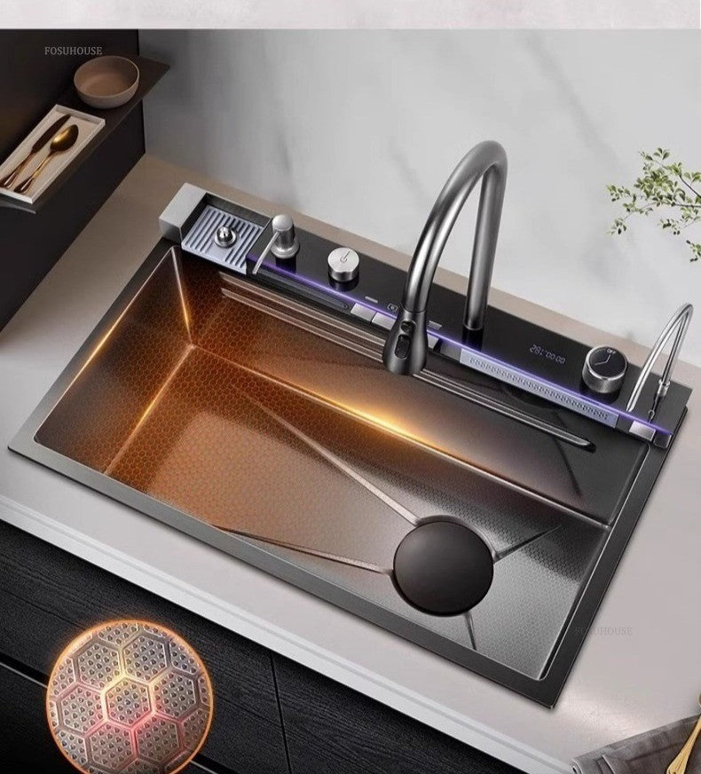 Pias de cozinha inteligentes com slot único para apartamentos, pias multifuncio