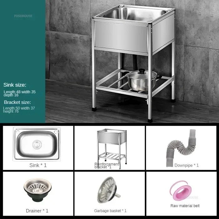 Pia de cozinha simples com bacia dupla, para sala de jantar, suporte reforçado,
