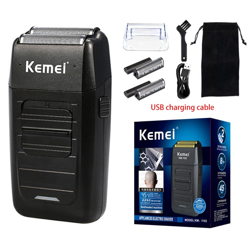 Kemei recarregável sem fio barbeador para homens lâmina dupla alternativa barb