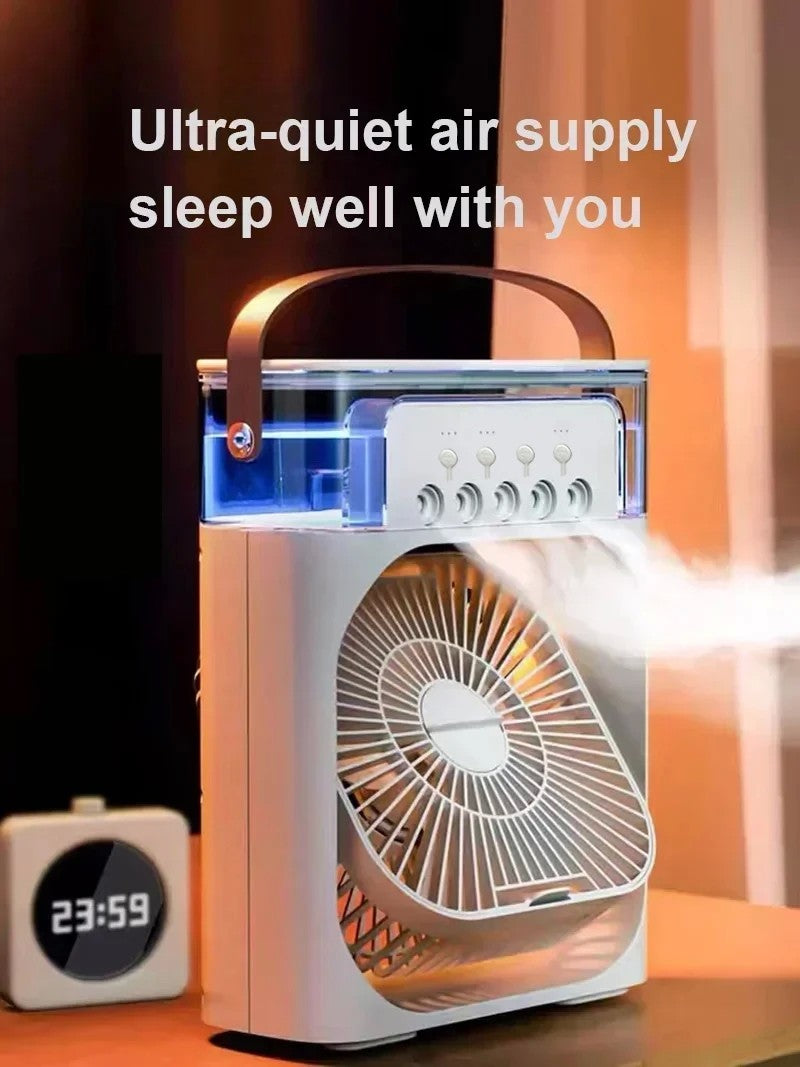 Ventilador com umidificador portátil de luz noturna LED - Mini refrigerador de
