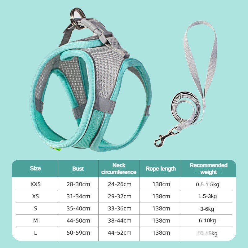 Conjunto de Arnês Ajustável para Cachorro e Gato, Colete para Cães, Trela Pet