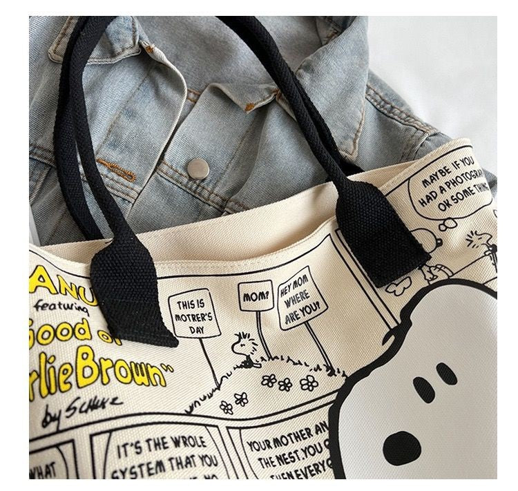 Nova bolsa de lona snoopy grande capacidade dos desenhos animados bonito sacola