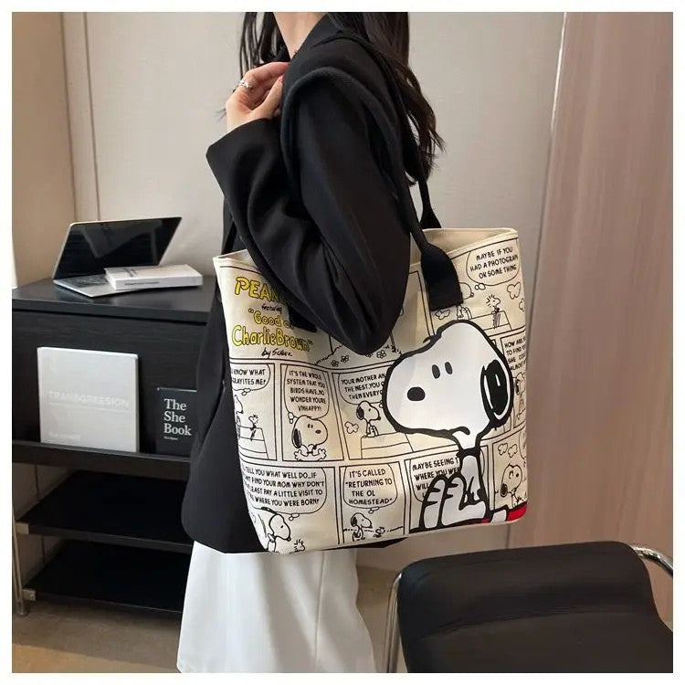 Nova bolsa de lona snoopy grande capacidade dos desenhos animados bonito sacola