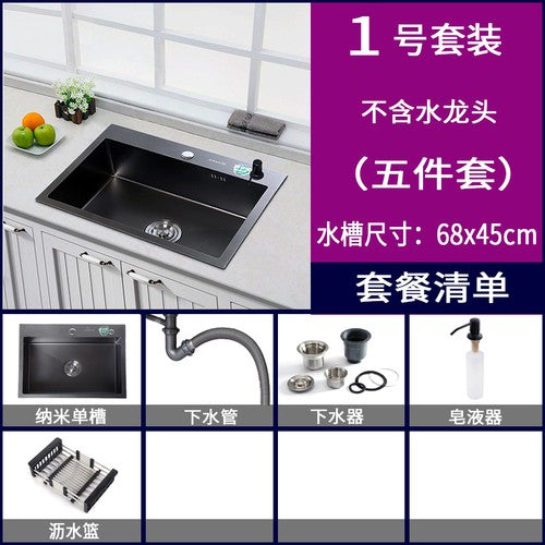 Pias simples feitas à mão para bancada de cozinha, pias de lavagem nano pretas
