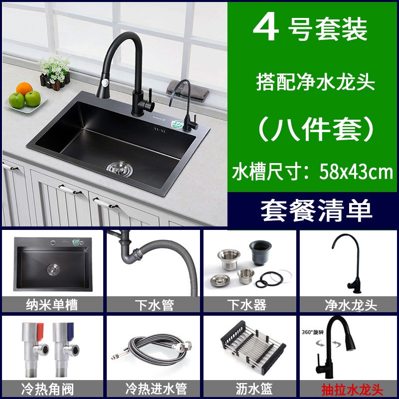 Pias simples feitas à mão para bancada de cozinha, pias de lavagem nano pretas