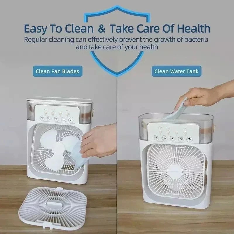Ventilador com umidificador portátil de luz noturna LED - Mini refrigerador de