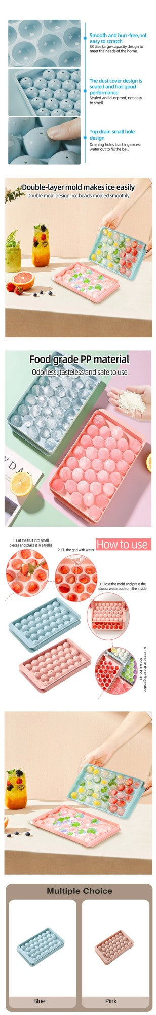 33 bandejas de cubos de gelo para freezer, molde para fazer bolas de gelo, mini
