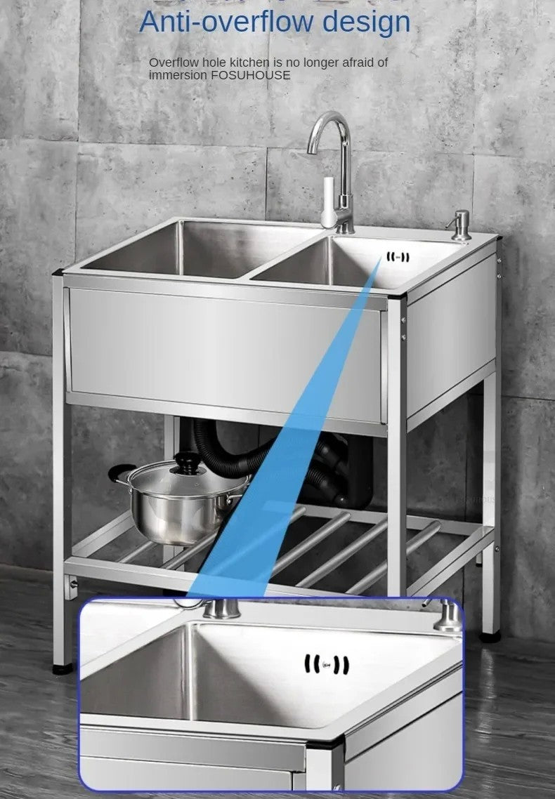 Pia de cozinha simples com bacia dupla, para sala de jantar, suporte reforçado,