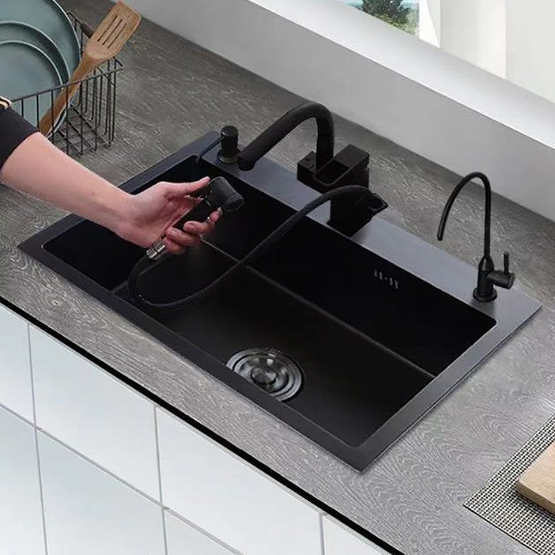 Pias simples feitas à mão para bancada de cozinha, pias de lavagem nano pretas
