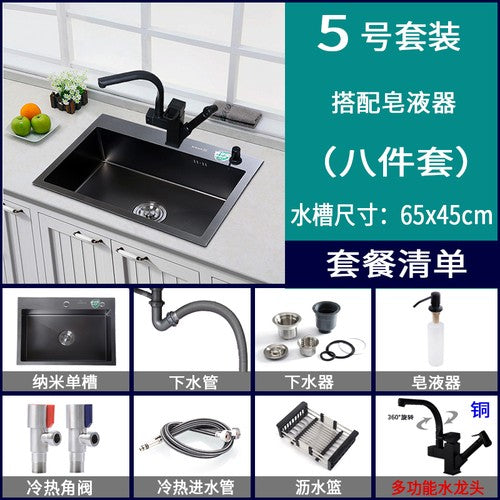 Pias simples feitas à mão para bancada de cozinha, pias de lavagem nano pretas