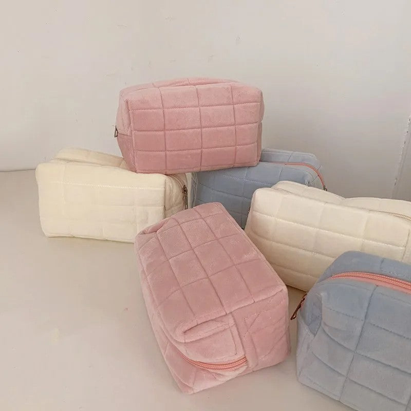 Bolsa de armazenamento de cosméticos de pele sólida, grande, feminina, zíper,