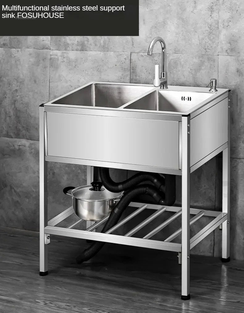 Pia de cozinha simples com bacia dupla, para sala de jantar, suporte reforçado,