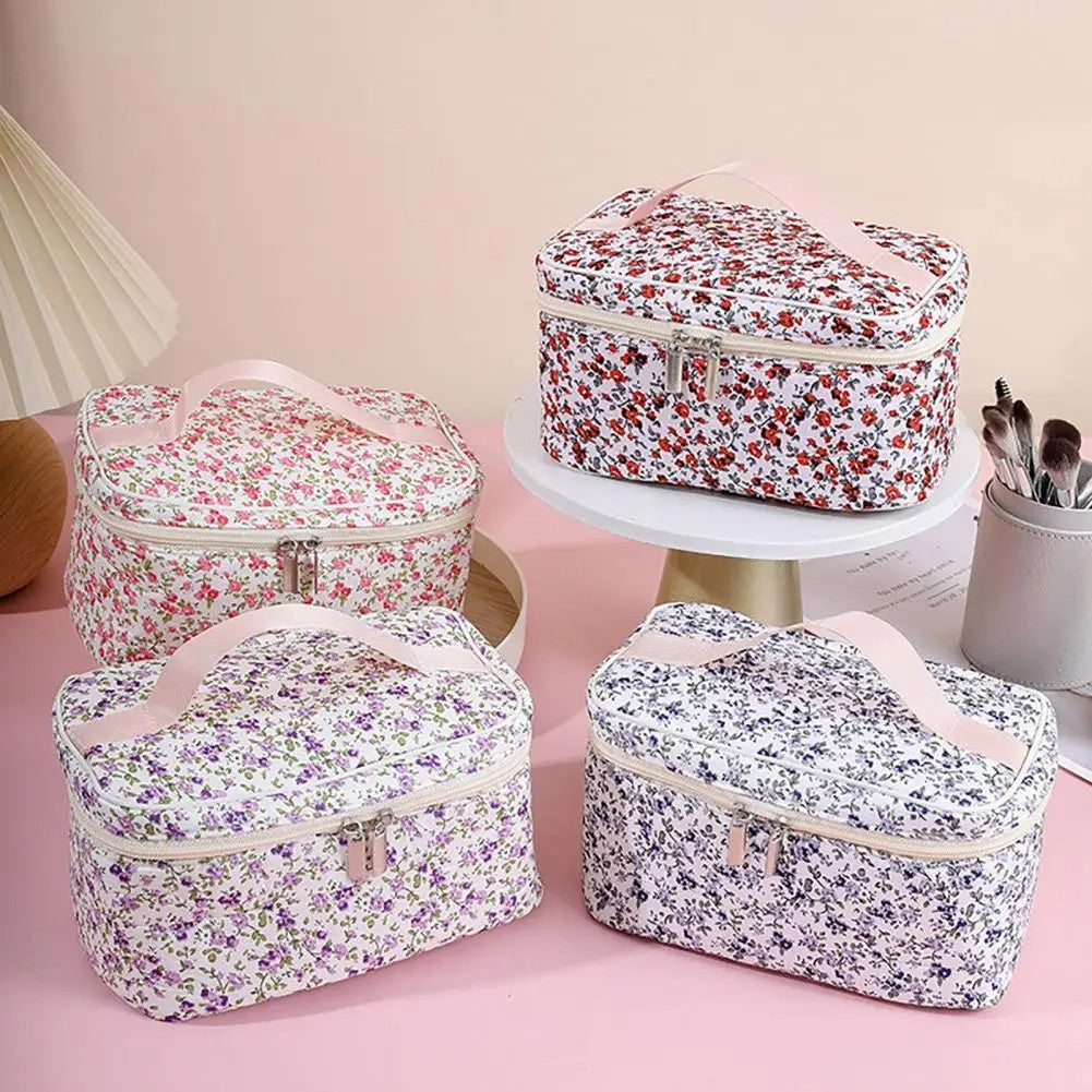 Bolsa cosmética de algodão padrão floral capacidade saco cosmético duplo zí