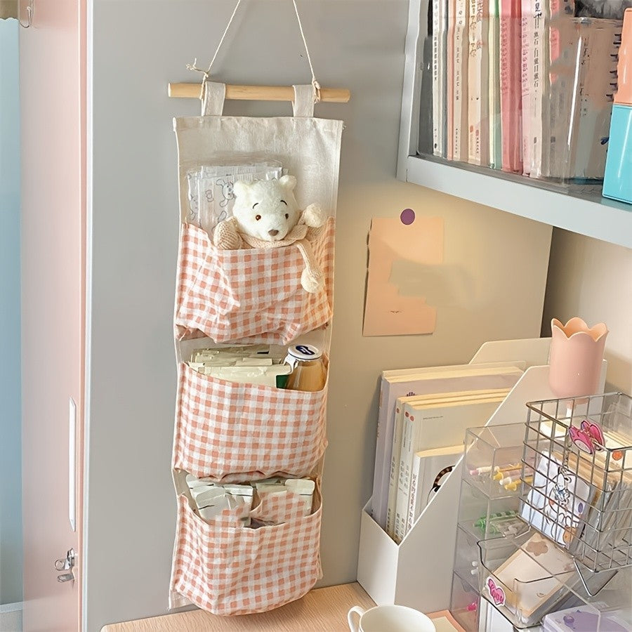 Saco de armazenamento rosa rack lona fixado na parede saco de armazenamento do q
