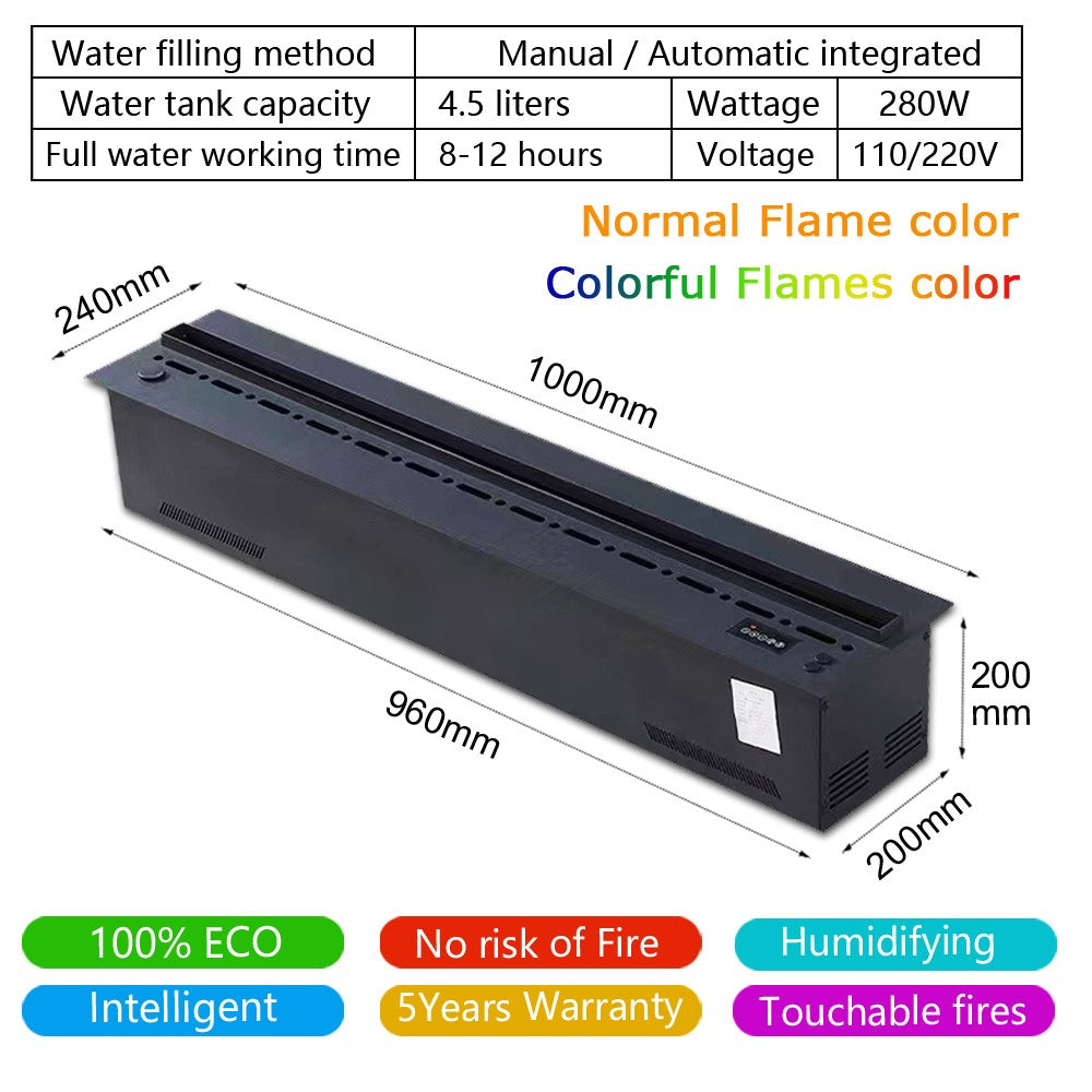 A lareira 3D inteligente com umidificador de vapor de água, chama LED decorativ