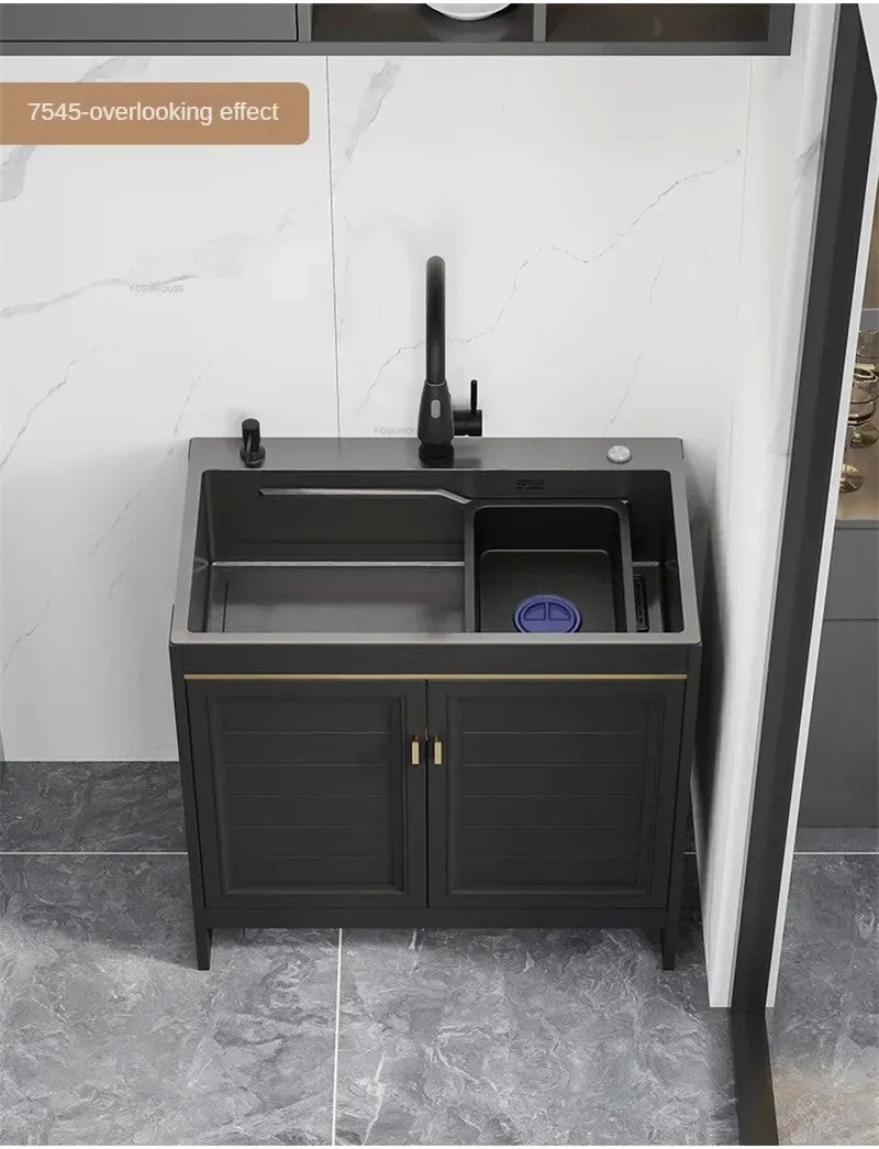 Pia multifuncional de slot único, pia de cozinha grande de aço inoxidável, ar