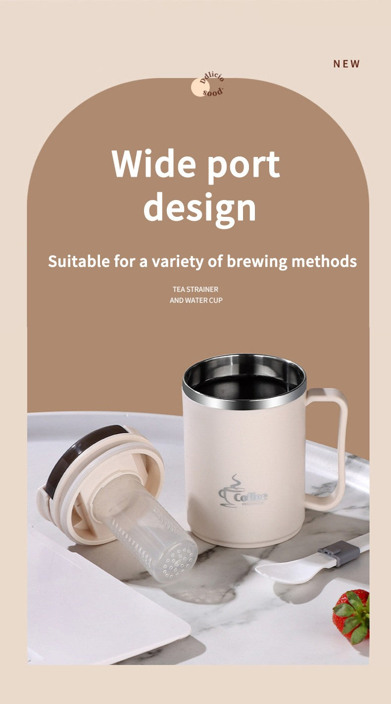 WORTHBUY Copo de café térmico de parede duplo com filtro e colher 304 copo de