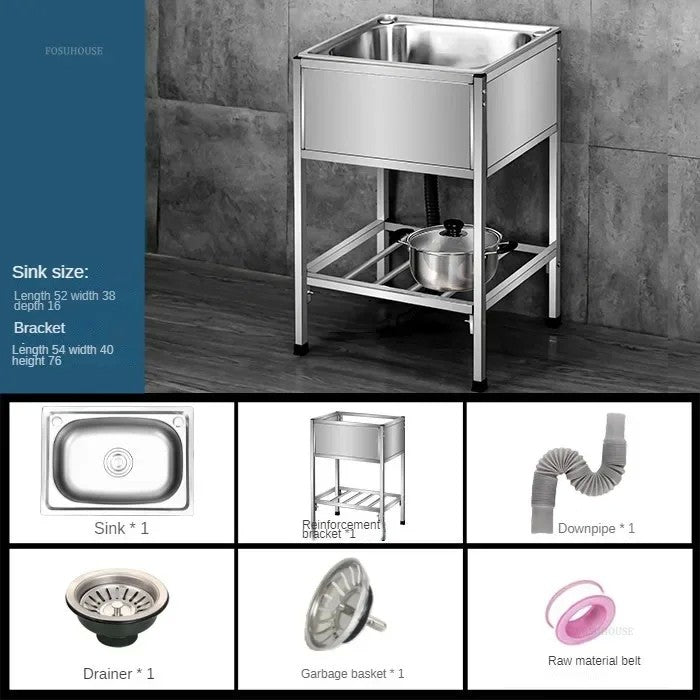 Pia de cozinha simples com bacia dupla, para sala de jantar, suporte reforçado,