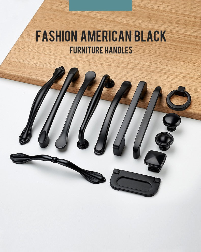 Kak estilo americano preto armário alças liga de alumínio sólido armário de