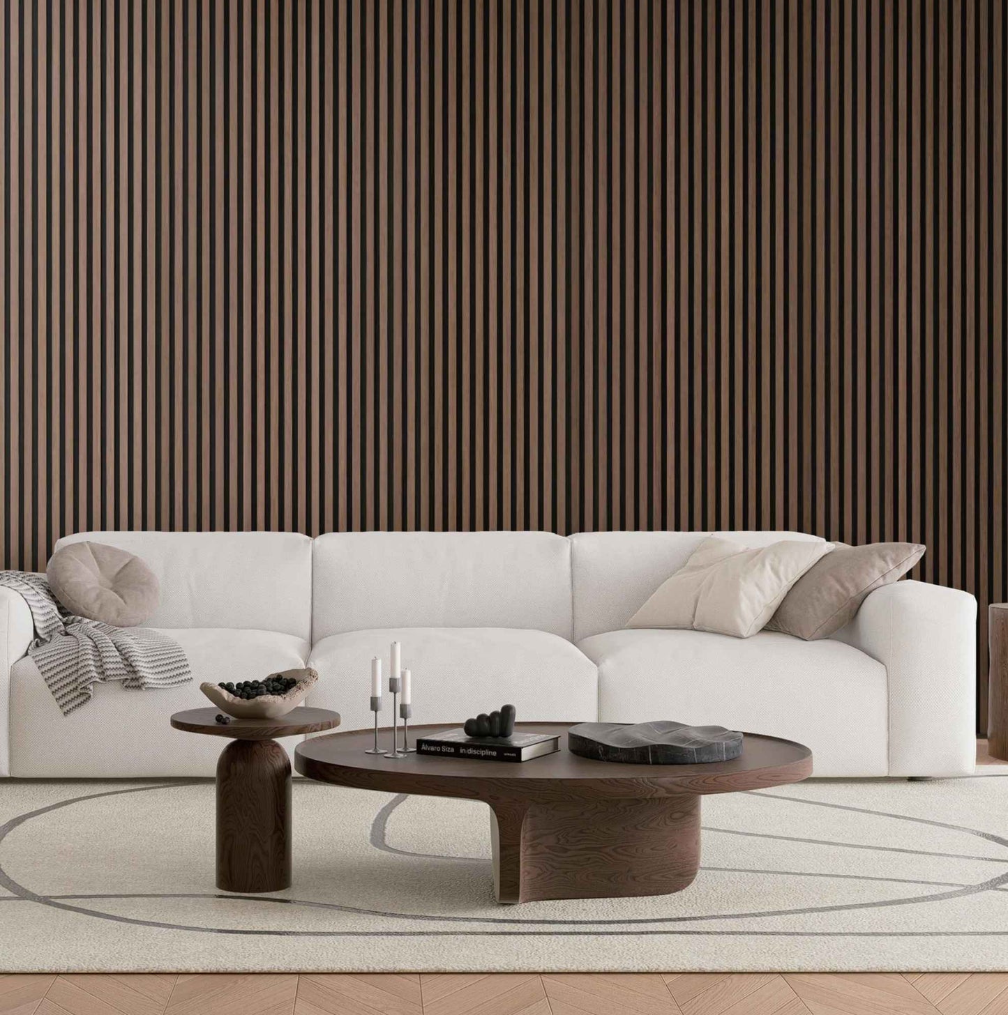 Design moderno ecológico 600x600mm painel acústico de ripas de madeira 2 peça