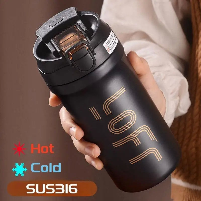 Caneca de café térmica com canudo, 600ml/21oz, parede dupla isolada, sublimaç