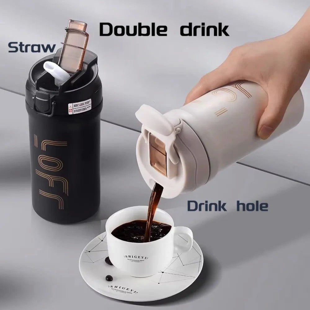 Caneca de café térmica com canudo, 600ml/21oz, parede dupla isolada, sublimaç