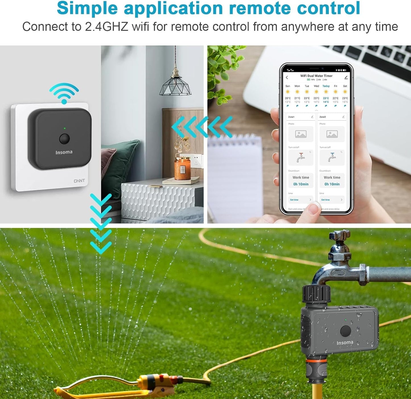 Insoma wi fi automático polvilhe temporizador remoto jardim temporizador de ág