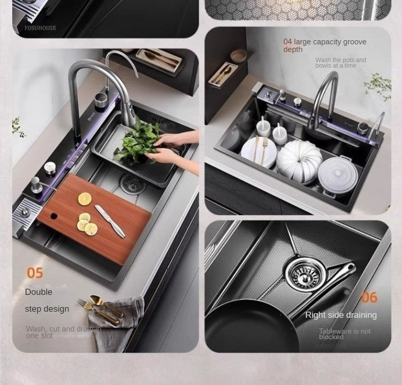 Pias de cozinha inteligentes com slot único para apartamentos, pias multifuncio